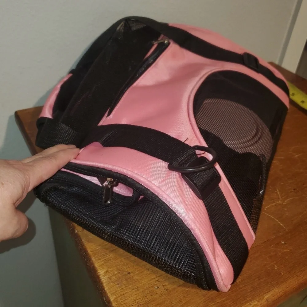 Collapsible Pink Travel Pet Carrier & Bowl Set